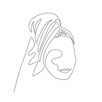 recommend clip art: Continuous one line woman with a towel on her head after a shower. Vector illustration.