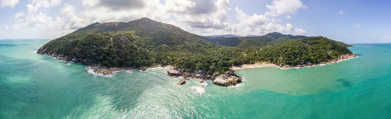 panoramic view from the air on the coastline of Koh Phangan island. Thailand