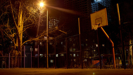 empty Basketball court late at night