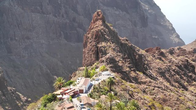 View on Masca mountain village and gorge on Tenerife island, Canary islands, Spain. Ancient Guanche settlement, before Spanish conquest in 1496