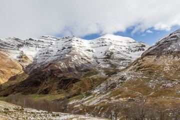 Snowy mountain ridges in Cantabria, Spain