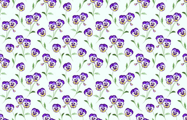 Floral Vector Background. Spring Pansy Flower Pattern. Seamless Vector Wallpaper. Viola Tricolor, Wild Violet, Heartsease.