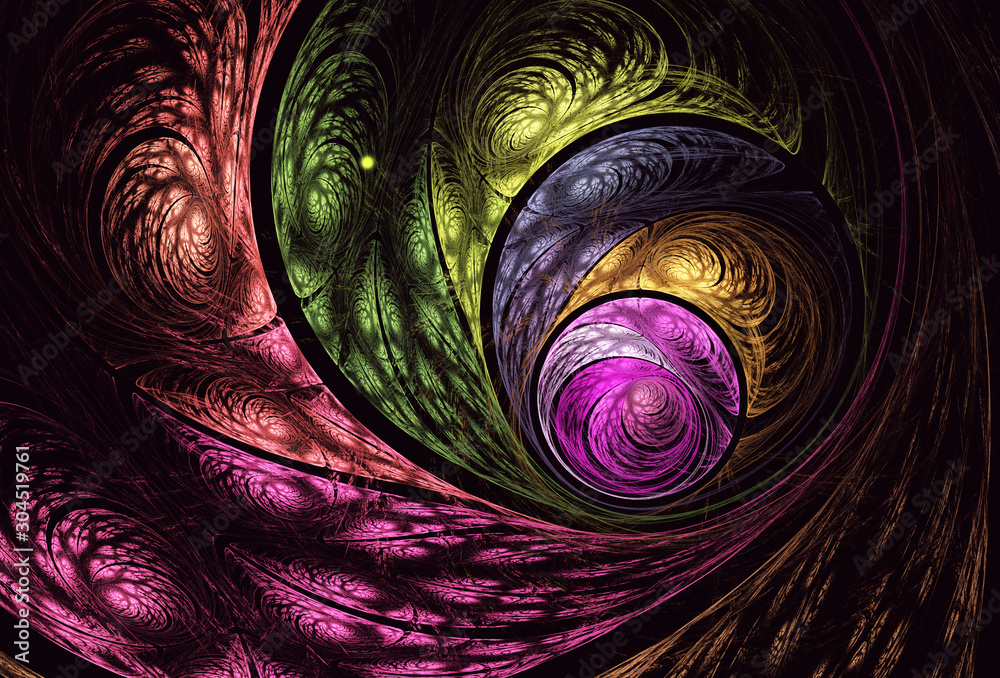 Wall mural abstract color dynamic background with lighting effect. fractal spiral. fractal art