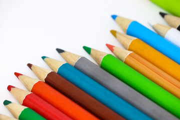 Colouring pencils on a white background
