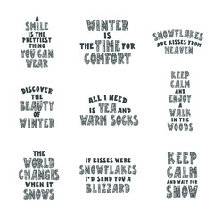 Set of posters in scandinavian style. Winter. Inspiration quotes. Motivational typography.