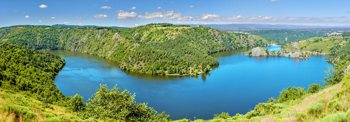 Panoramic view of Gorges of Loire river and the natural reserve area in French Auvergne-Rhone-Alpes...