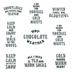 Set of posters in scandinavian style. Winter. Inspiration quotes. Motivational typography.