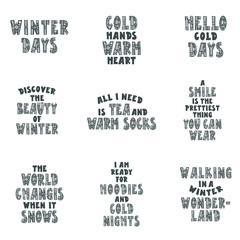 Set of posters in scandinavian style. Winter. Inspiration quotes. Motivational typography.