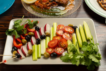 Vegetables platter on wooden table