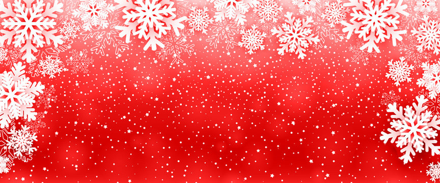 Christmas background with snowflakes frame on red. Vector illustration