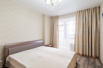 Russia, Moscow- July 06, 2019: interior room apartment. standard repair decoration in hostel