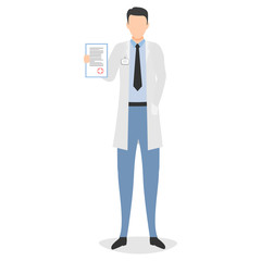 Doctor with diagnosis in the hand. Concept vector illustration with doctor isolated on the white background