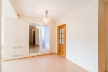 Russia, Moscow- July 06, 2019: interior room apartment. standard repair decoration in hostel. bright empty room without furniture