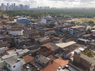 Recife / Pernambuco / Brazil. November, 18, 2019. Aerial view of the Pina community with its houses and narrow streets that are sometimes associated with Rio's favelas, in the south of Recife.