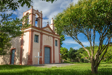 Secular church dating from 1882, located in the countryside among trees in the rural area of southern Brazil.