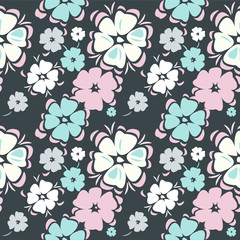 Beautiful seamless pattern with colorful flowers isolated on grey background. Vector image can be used for wallpaper, pattern fills, web page background, surface textures and more creative ideas.