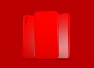 New smartphone with blank screen isolated Flat 3d red
