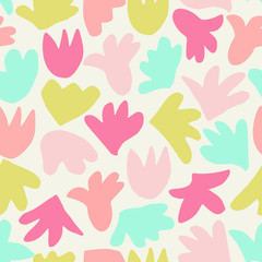 Floral seamless pattern in pink and green on vanilla background.
