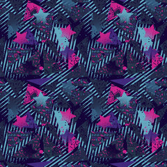 Abstract seamless vector pattern for girls, boys, clothes. Creative background with dots, geometric figures Funny wallpaper for textile and fabric. Fashion style. Colorful bright