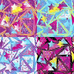 Abstract seamless vector pattern for girls, boys, clothes. Creative background with dots, geometric figures Funny wallpaper for textile and fabric. Fashion style. Colorful bright