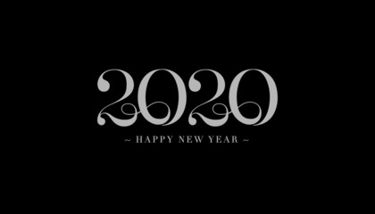 Happy New Year 2020 line drawing typography. Cover of business diary for 2020 with wishes. Brochure design template, card, banner. Vector illustration. Isolated on white background. Merry Christmas.