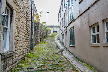 Obraz premium A steep cobblestone alley in Swanage, Dorset