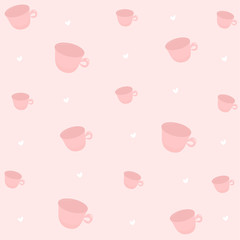Cute pink tea-cup pattern. Fun vector illustration!