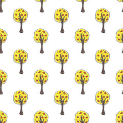 Cute Pattern with trees on white. Hand Drawn Scandinavian Style.