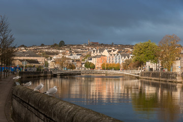 Fototapeta na wymiar Cork Ireland river Lee panorama scenic amazing view city center Irish landmark