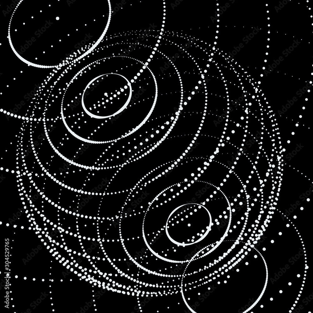 Poster 3d abstract sphere. Sphere particles on dark background. Science and technology. 3d rendering.