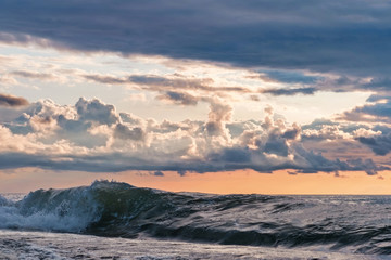 Fototapeta na wymiar Stormy sea, waves are crashing on the shore