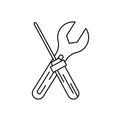 service, screwdriver, wrench line icon on white background