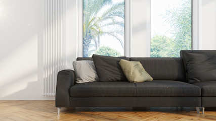 Modern design living room interior with beautiful view . 3D rendering