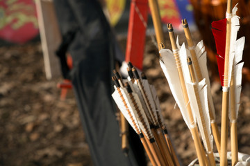 Archery vintage arrows closeup 