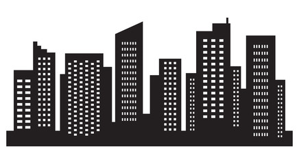 City megalopolis simple. Silhouette in black color on white background. Vector illustration.