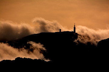 Silhouette of a cloudy Mont Ventoux. Autumn in France, Provence, Vaucluse