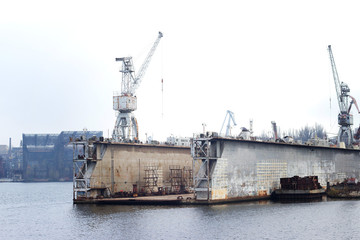 Shipbuilding of the last century, old bay with ships