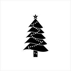 Christmas Tree Icon, Spruce, Pine, Fir Traditionally Decorated Ornamental Tree