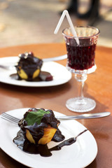 Cupcake with Chocolate and Green Mint Leaf