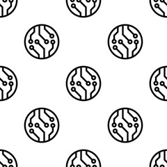 Electronic Circuit Icon Seamless Pattern, Printed Conductive Wire Traces Circuit