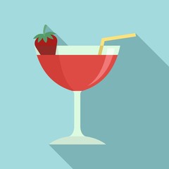 Strawberry cocktail icon. Flat illustration of strawberry cocktail vector icon for web design