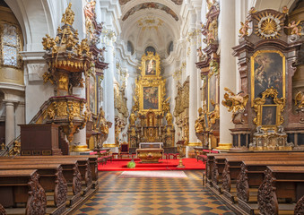 Fototapeta na wymiar PRAGUE, CZECH REPUBLIC - OCTOBER 12, 2018: The baroque church kostel Svatého Tomáše with the frescoes by Václav Vavřinc Reiner (1689 - 1743).