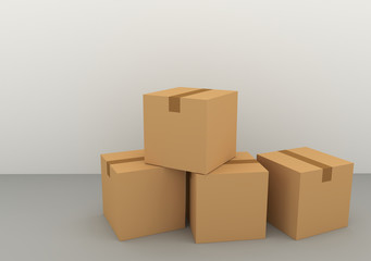 Cardboard boxes for goods and things 3d render