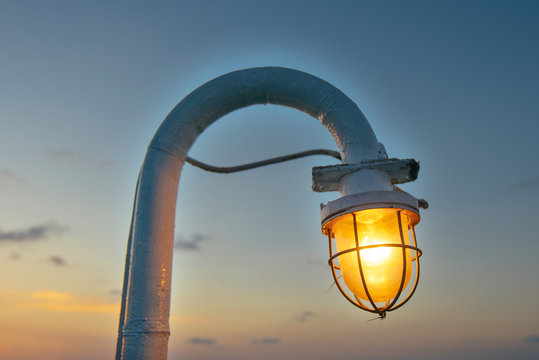 Fototapeta Vintage lamp ship sunset decoration, decorative, electricity, retro, background, antique,