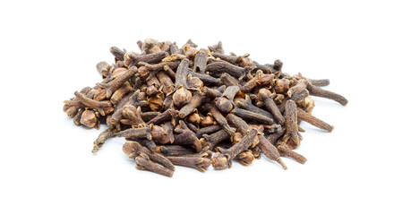 Handful of cloves on a white background