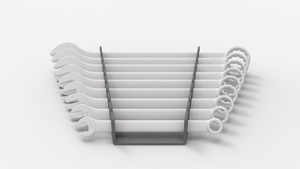 3d rendering of a set of wrenches isolated in studio background