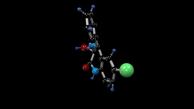 Oxazepam molecule. Molecular structure of oxazepam, used in the therapy of anxiety, insomnia and acute alcohol withdrawal syndromes. Alpha channel.