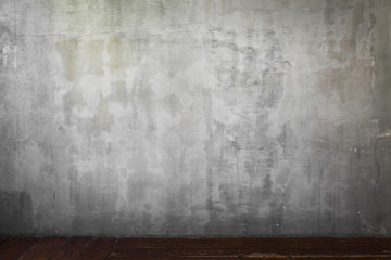 Image of gray concrete wall background and old wooden floor