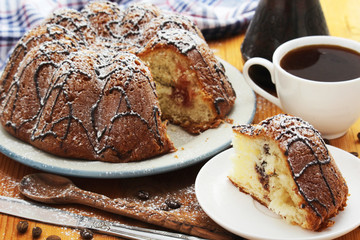 A biscuit cake with chocolate	