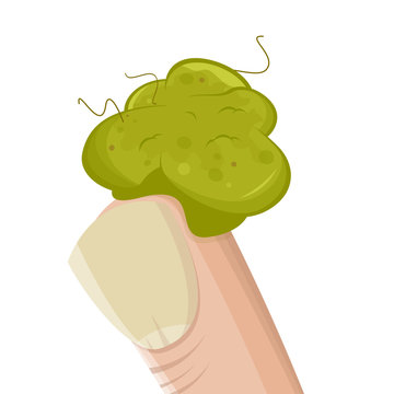funny cartoon illustration of a booger on a finger